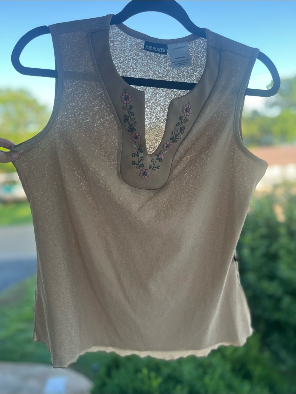 Joe Boxer Tan Sleeveless Embroidered V-Notch Camisole